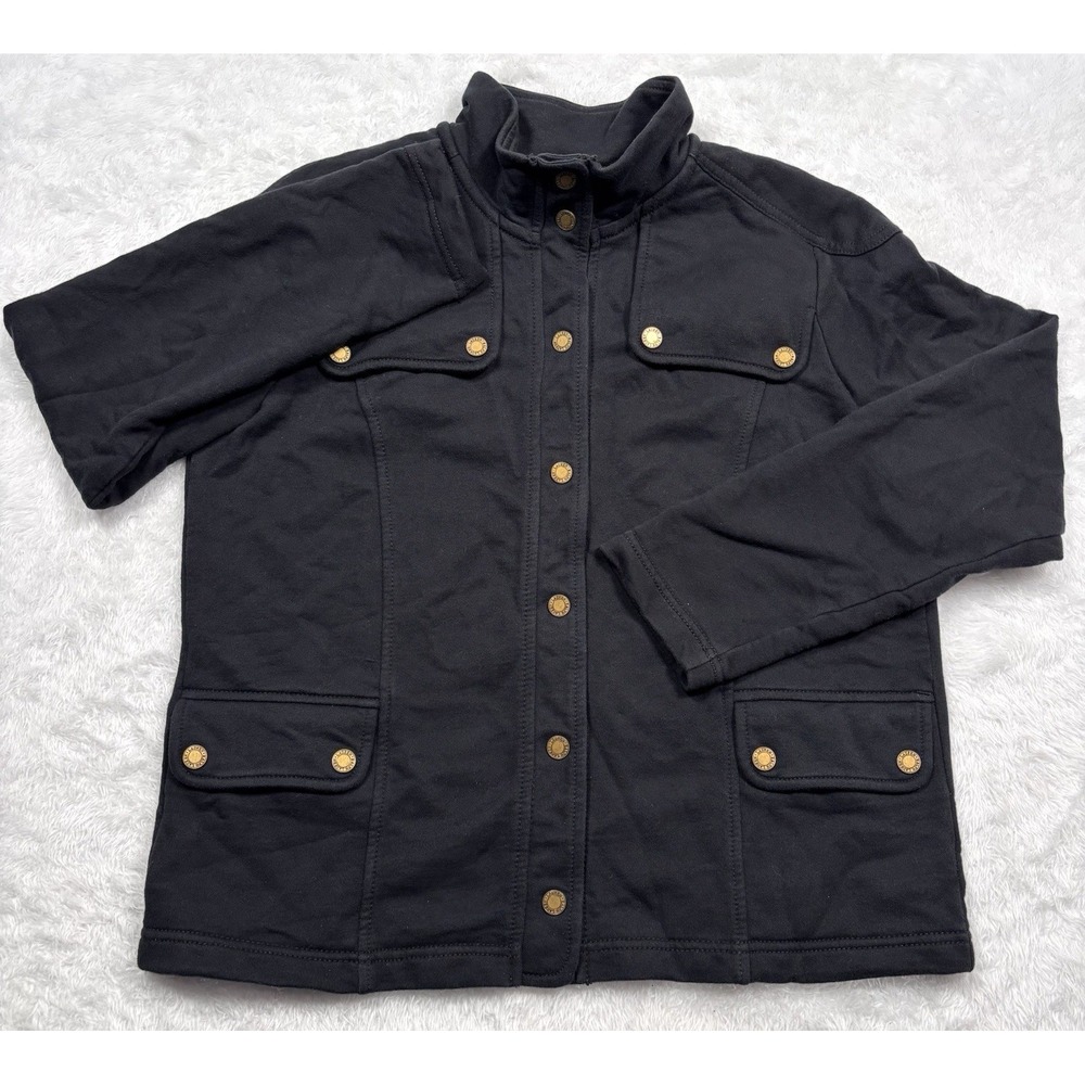 Lauren Ralph Lauren Military Field Jacket Womens L Black KNIT Metal Snap Utility